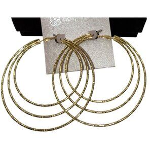 Daisy Fuentes Triple Oversized 2.25" Gold Tone Hoop Loop  BOHO Textured Earrings